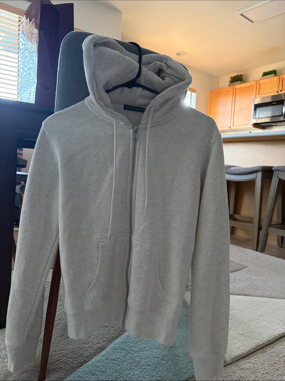 Brandy Melville Light Gray Full-Zip Hooded Sweater